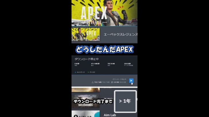 【APEX】Steam版のアプデに容量64GB、時間一年かかるバグ＃Shorts