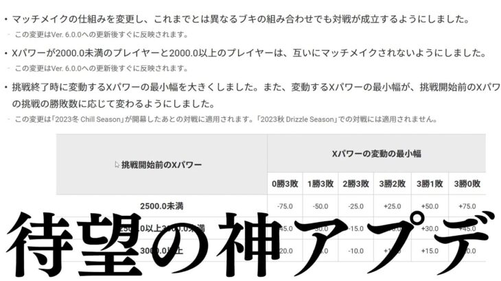 【速報】スプラ3史上最高の神アプデが来ました。Xマッチ仕様変更ミラーマッチ廃止?等【スプラトゥーン3】