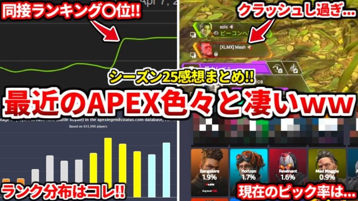 シーズン25の最近のAPEXが色々とヤバイ件！現在発生中のバグや同時接続数についても話す！キャラピック率やランク分布の感想も！【APEX LEGENDS立ち回り解説】