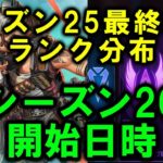 【APEX】シーズン26開始日時＆シーズン25最終ランク分布【エーペックス】